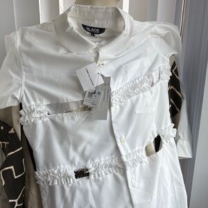 Comme des Garçons White Deconstructed Ruffle Button-Down Shirt